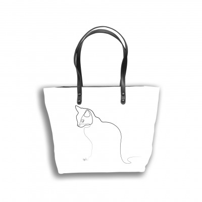 Sac Shopping Tissu Quibe "Chat" Fond blanc