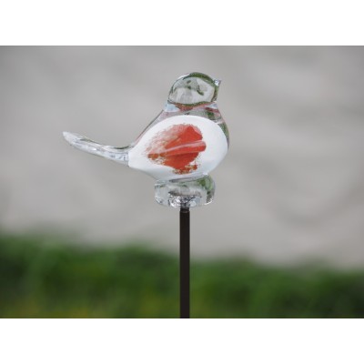 Oiseau en verre Blanc et Rouge 9 cm