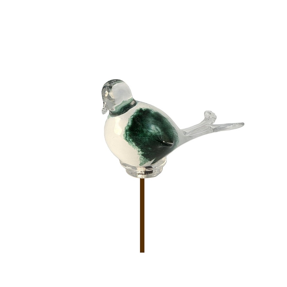 Oiseau en verre Vert et blanc 17 cm