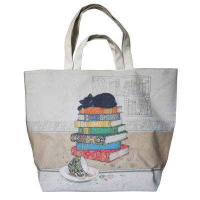 Sac cabas XL - Chaton livres